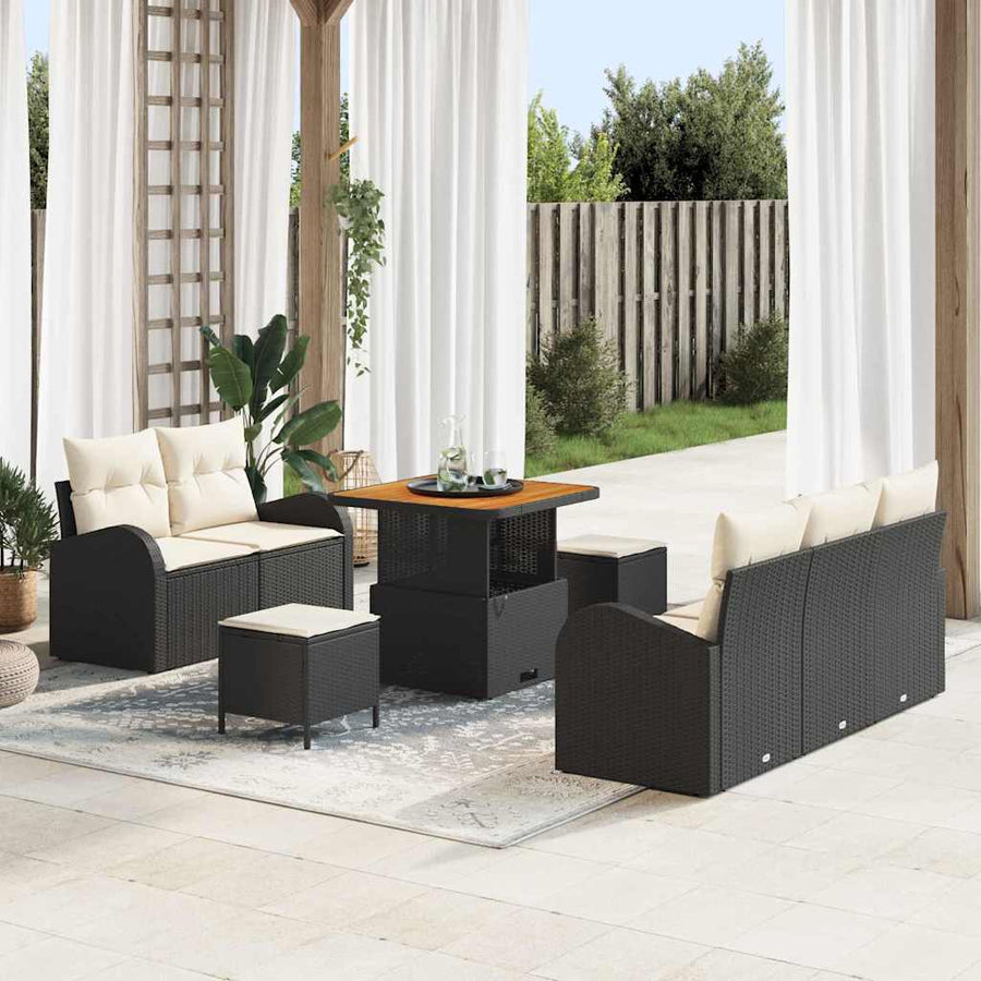 Tuin Sofa Set met kussen met opslag 8 pcs Zwart en Crème