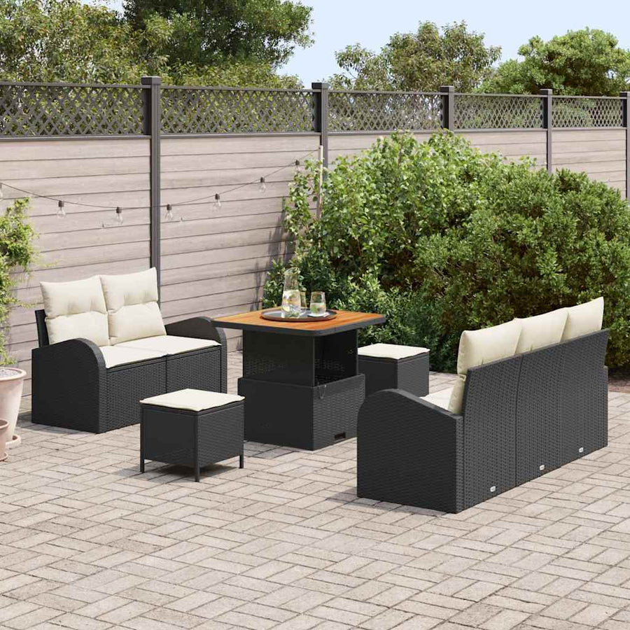 Tuin Sofa Set met kussen met opslag 8 pcs Zwart en Crème