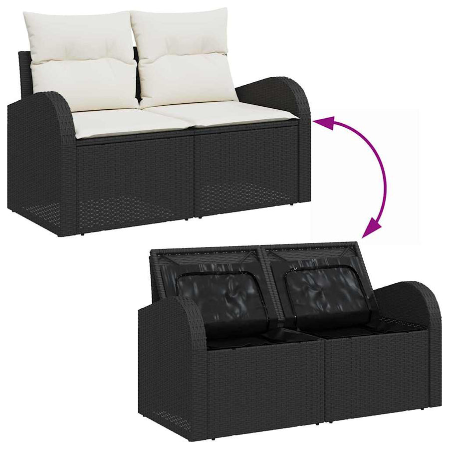Tuin Sofa Set met kussen met opslag 8 pcs Zwart en Crème