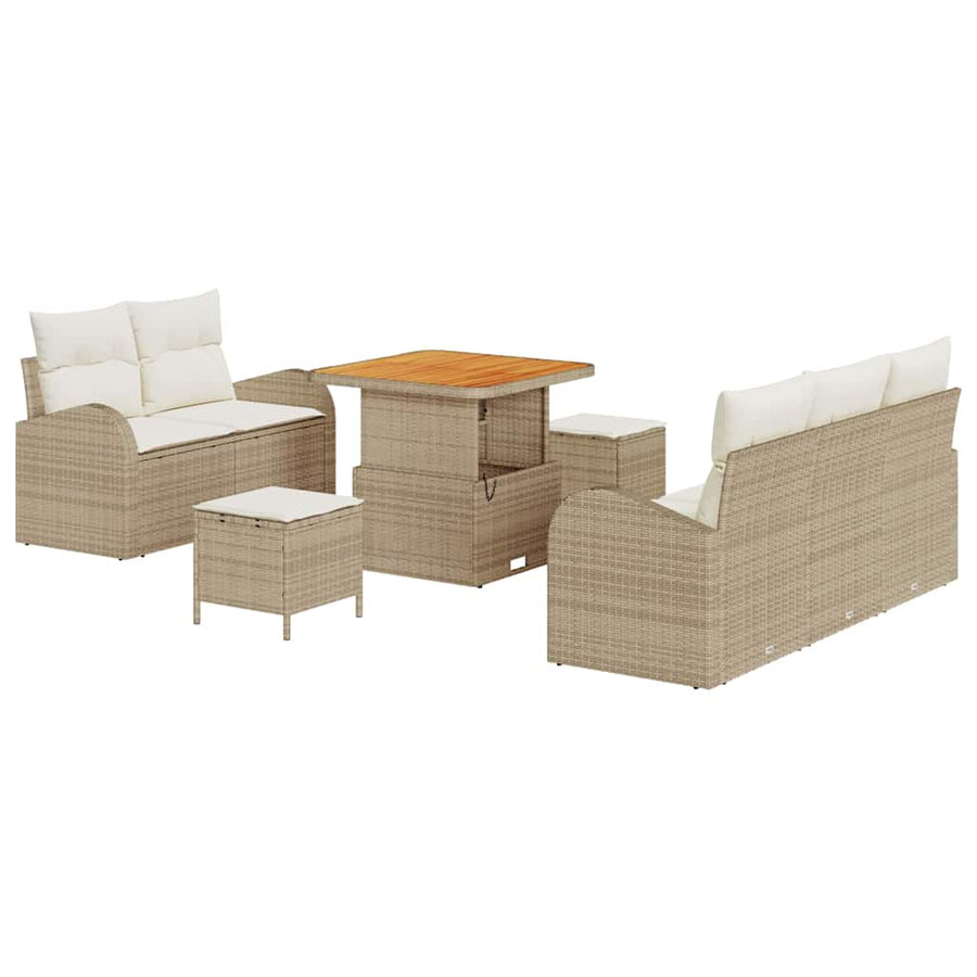 Tuin Sofa Set met kussen met opslag 8 pcs Beige en Crème