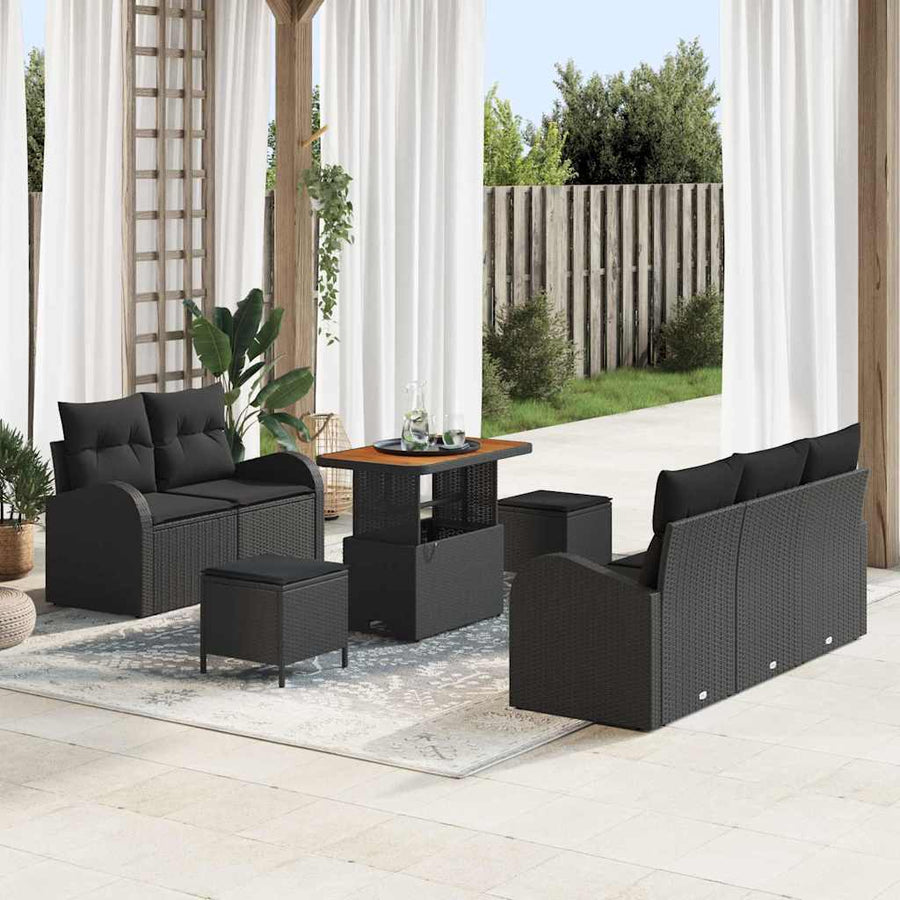 Tuin Sofa Set met kussen met opslag met kussen 8 pcs Zwart