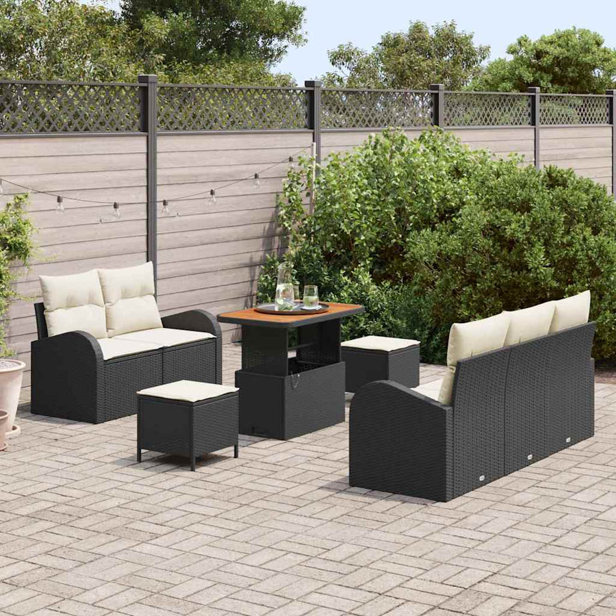 Tuin Sofa Set met kussen met opslag 8 pcs Zwart en Crème