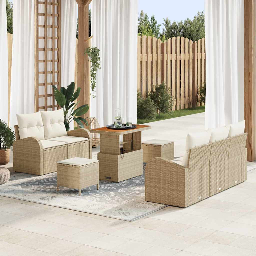 Tuin Sofa Set met kussen met opslag 8 pcs Beige en Crème
