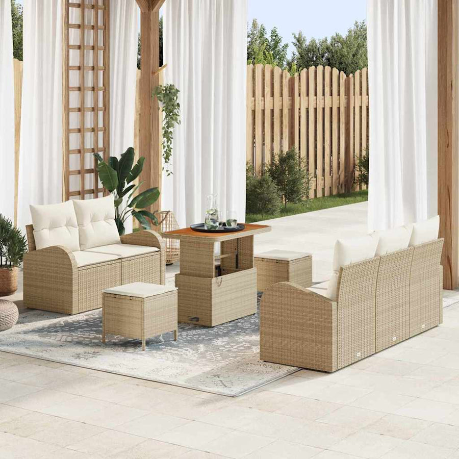 Tuin Sofa Set met kussen met opslag 8 pcs Beige en Crème