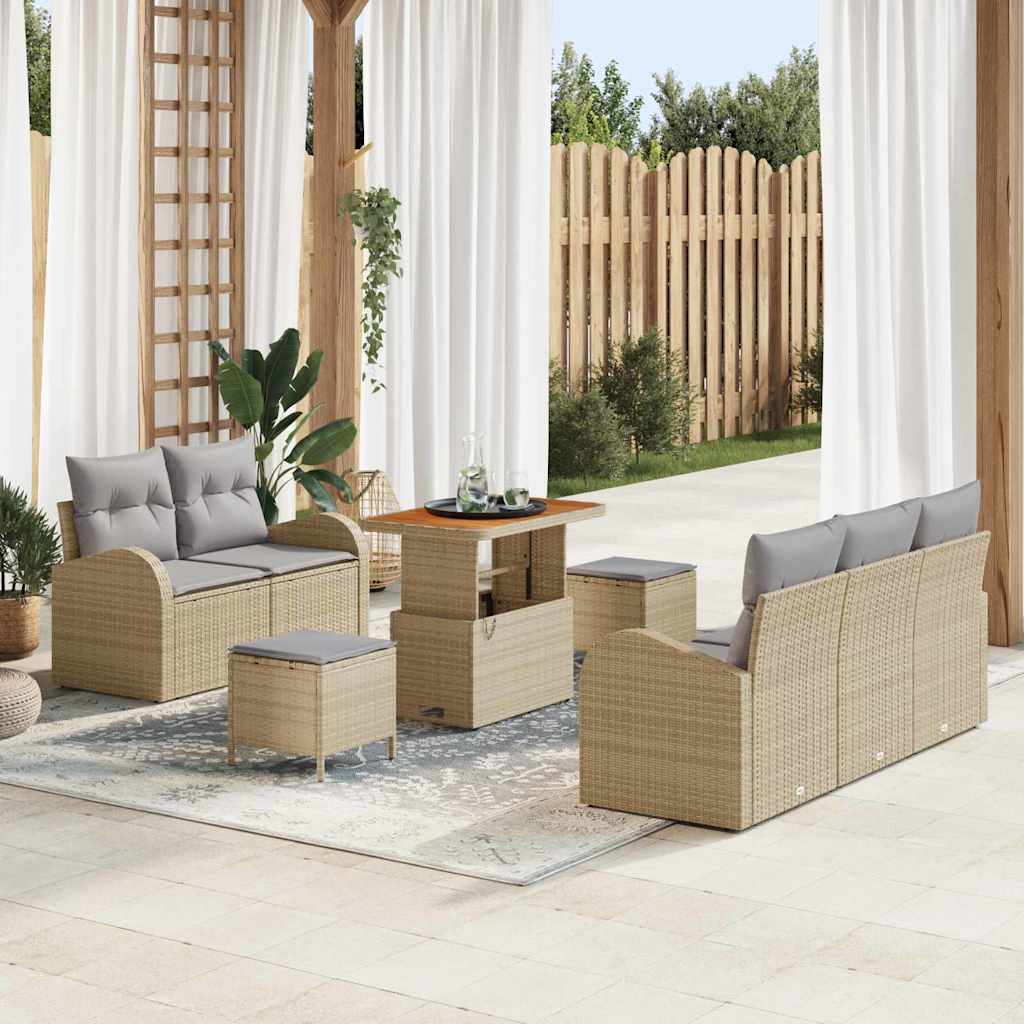 Tuin Sofa Set met kussen met opslag 8 pcs Beige en Licht Grijs