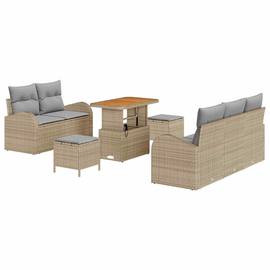 Tuin Sofa Set met kussen met opslag 8 pcs Beige en Licht Grijs