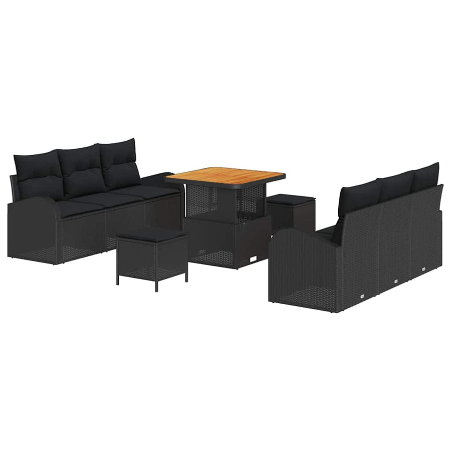 Tuin Sofa Set met kussen met opslag met kussen 9 pcs Zwart