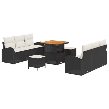 Tuin Sofa Set met kussen met opslag 9 pcs Zwart en Crème
