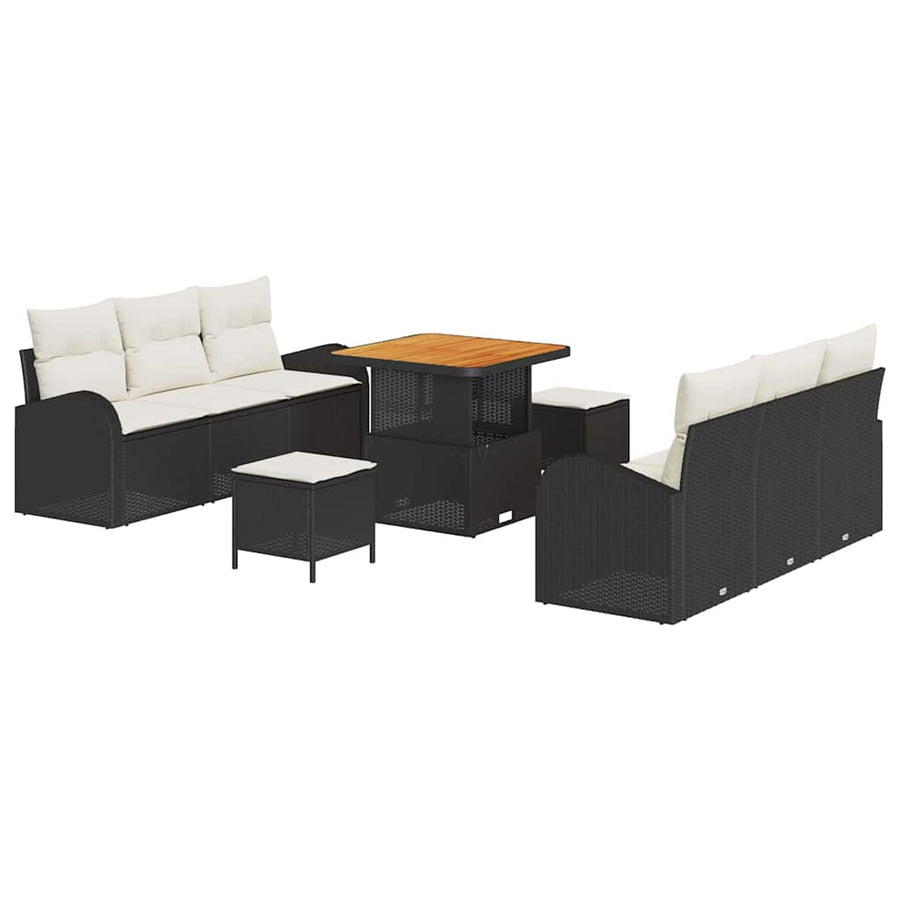 Tuin Sofa Set met kussen met opslag 9 pcs Zwart en Crème