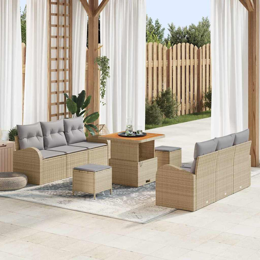 Tuin Sofa Set met kussen met opslag 9 pcs Beige en Licht Grijs