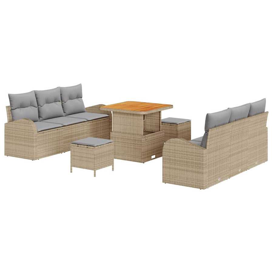 Tuin Sofa Set met kussen met opslag 9 pcs Beige en Licht Grijs
