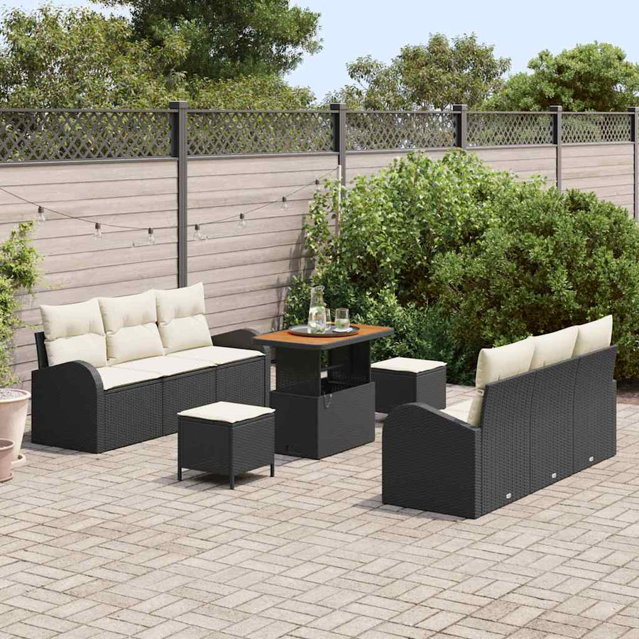 Tuin Sofa Set met kussen met opslag 9 pcs Zwart en Crème