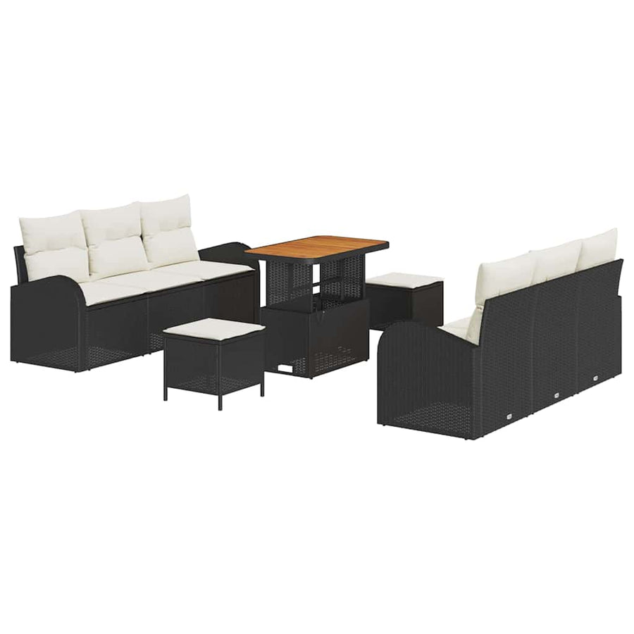 Tuin Sofa Set met kussen met opslag 9 pcs Zwart en Crème