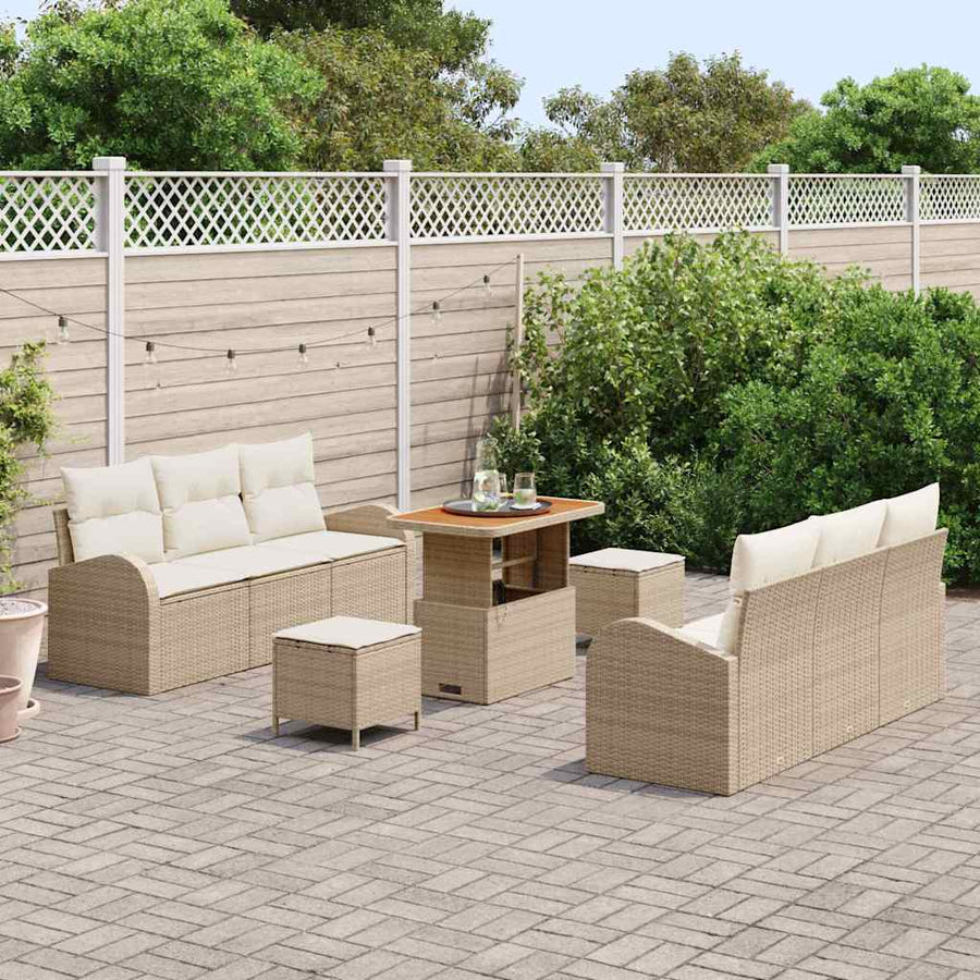 Tuin Sofa Set met kussen met opslag 9 pcs Beige en Crème