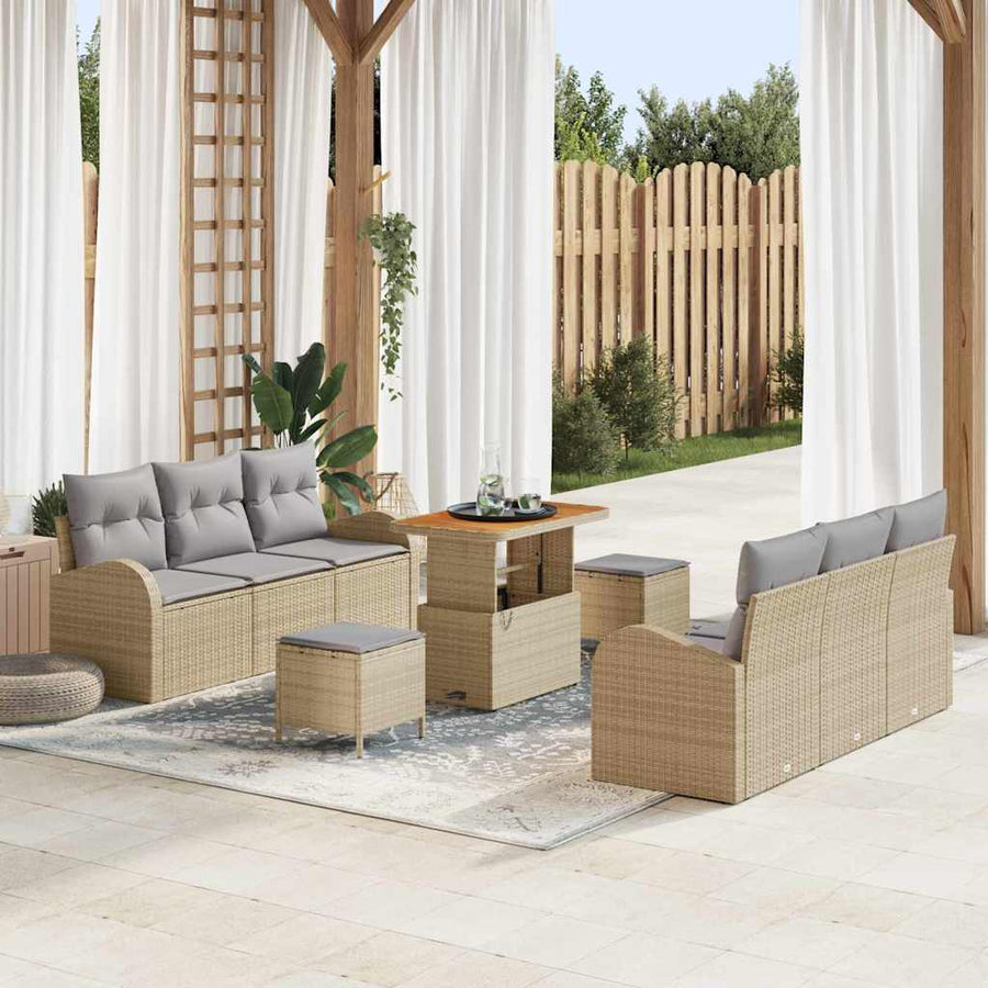 Tuin Sofa Set met kussen met opslag 9 pcs Beige en Licht Grijs