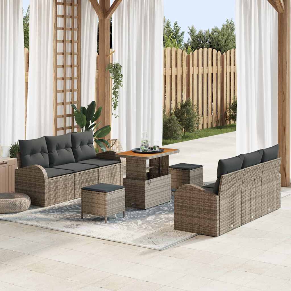 Tuin Sofa Set met kussen met opslag met kussen 9 pcs Grijs