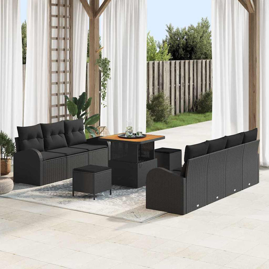 Tuin Sofa Set met kussen met opslag met kussen 10 pcs Zwart