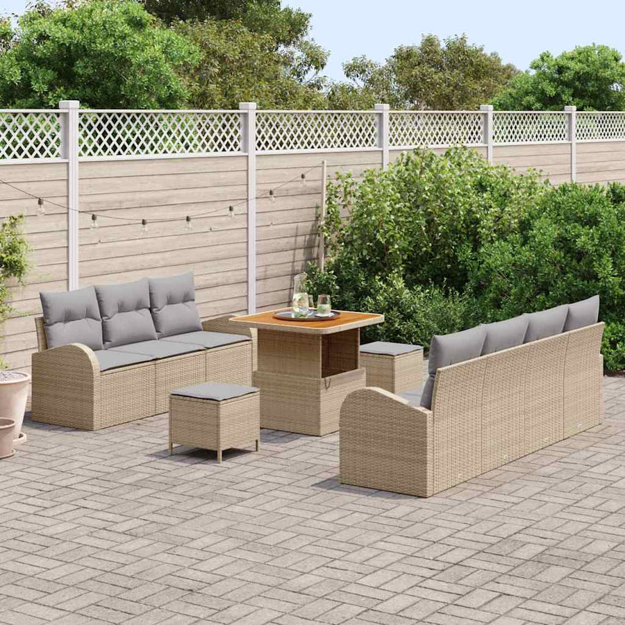 Tuin Sofa Set met kussen met opslag 10 pcs Beige en Licht Grijs