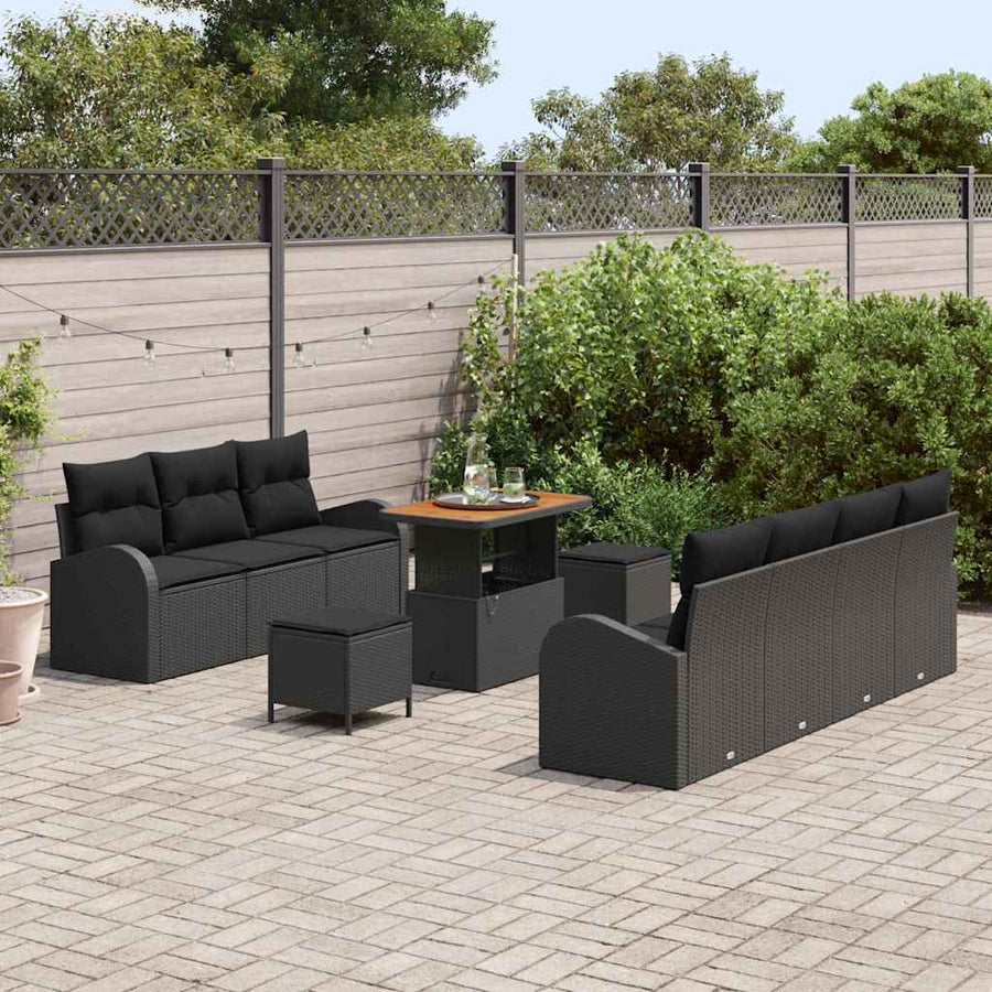 Tuin Sofa Set met kussen met opslag met kussen 10 pcs Zwart