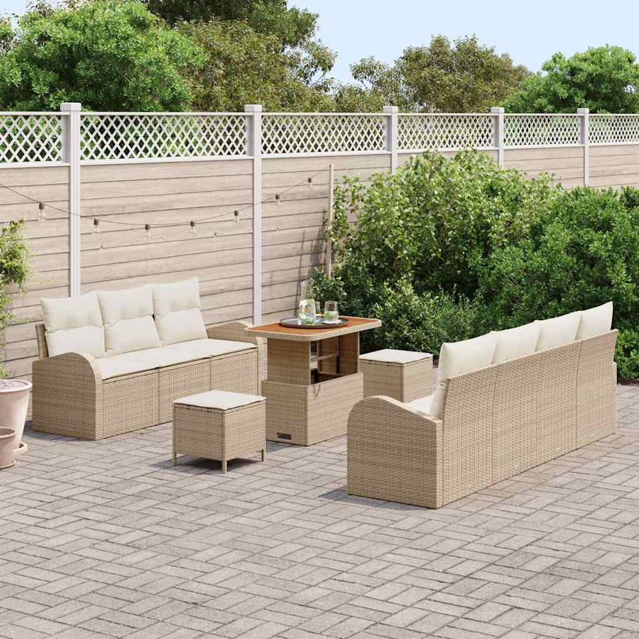 Tuin Sofa Set met kussen met opslag 10 pcs Beige en Crème