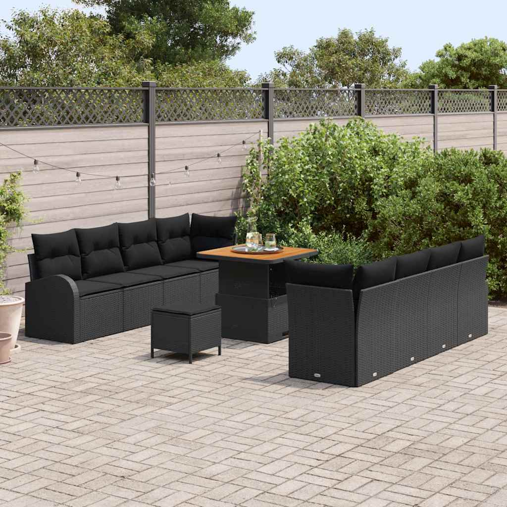 Tuin Sofa Set met kussen met opslag met kussen 11 pcs Zwart