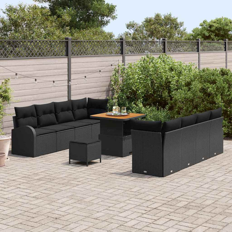 Tuin Sofa Set met kussen met opslag met kussen 11 pcs Zwart