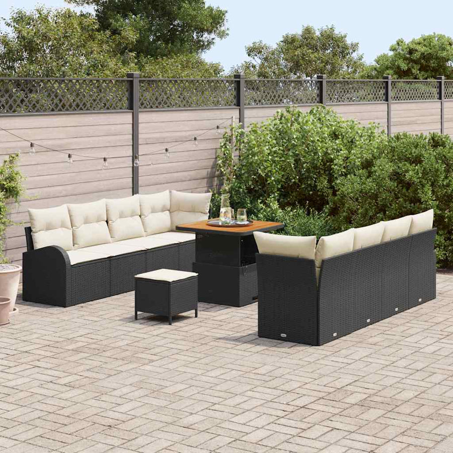 Tuin Sofa Set met kussen met opslag 11 pcs Zwart en Crème