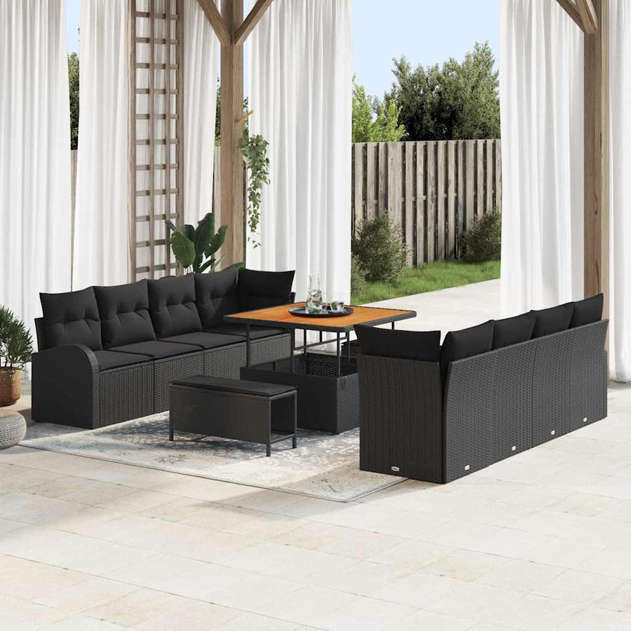 Tuin Sofa Set met kussen met opslag met kussen 11 pcs Zwart