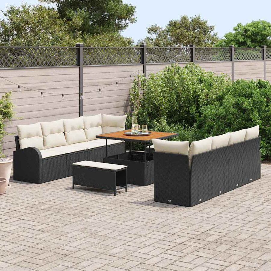 Tuin Sofa Set met kussen met opslag 11 pcs Zwart en Crème