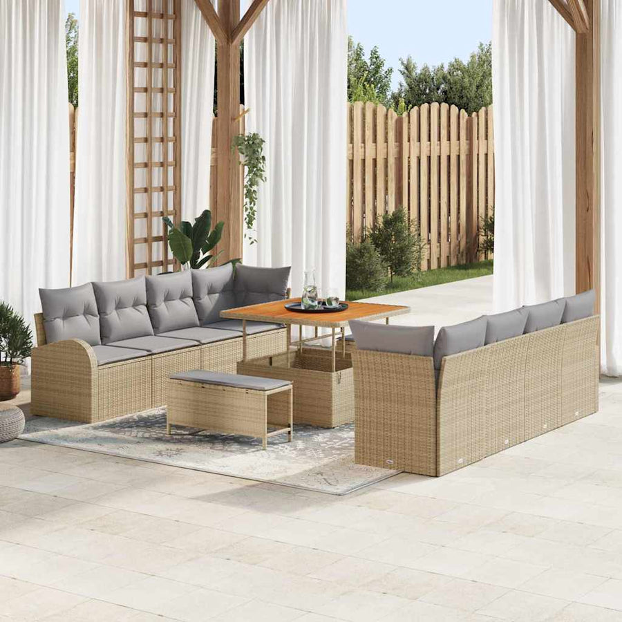Tuin Sofa Set met kussen met opslag 11 pcs Beige en Licht Grijs