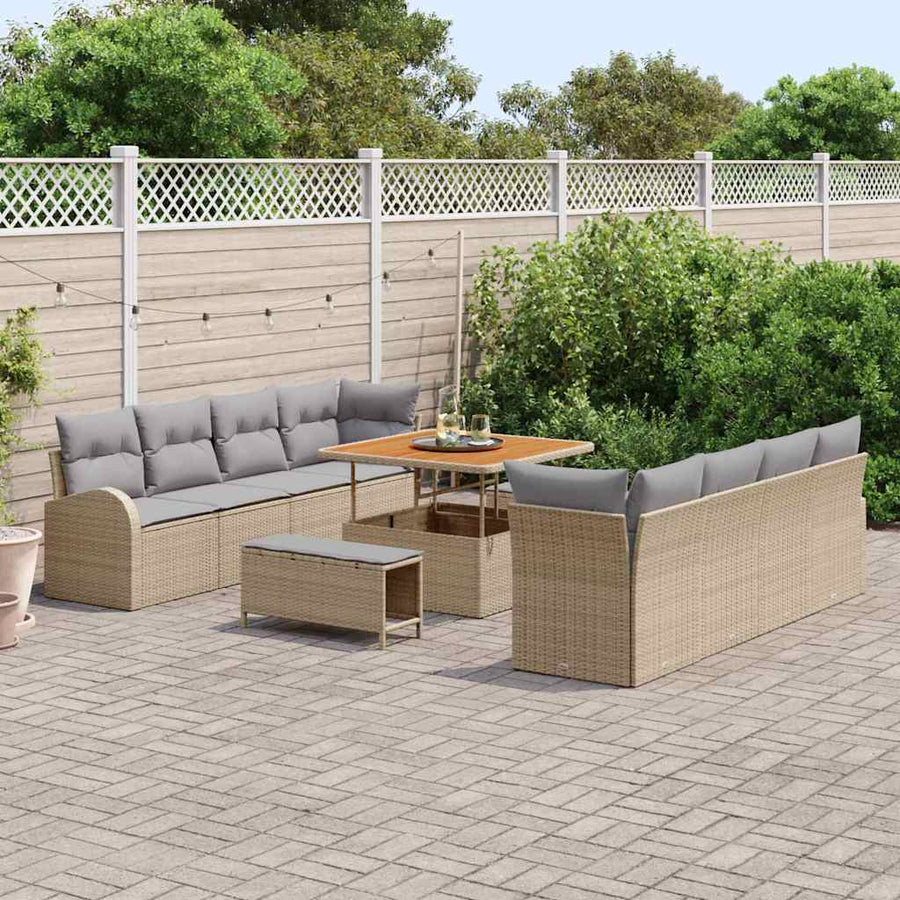 Tuin Sofa Set met kussen met opslag 11 pcs Beige en Licht Grijs