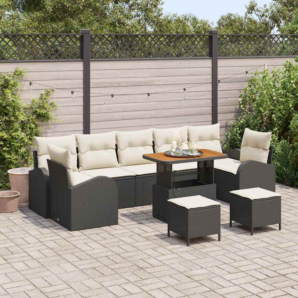 Tuin Sofa Set met kussen met opslag 10 pcs Zwart en Crème