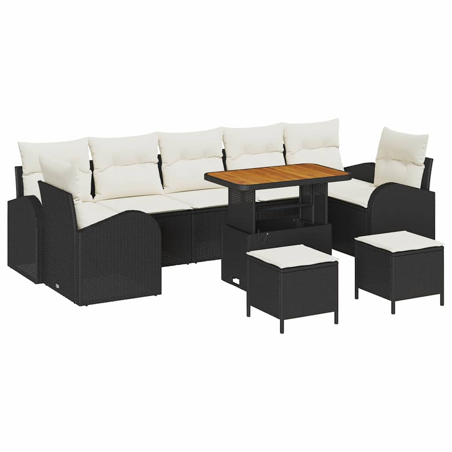 Tuin Sofa Set met kussen met opslag 10 pcs Zwart en Crème