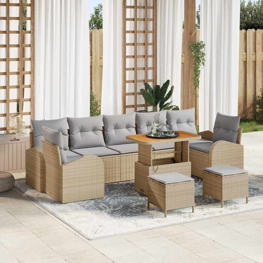 Tuin Sofa Set met kussen met opslag 10 pcs Beige en Licht Grijs