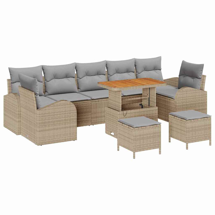 Tuin Sofa Set met kussen met opslag 10 pcs Beige en Licht Grijs