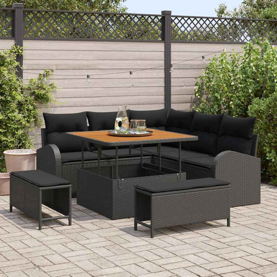Tuin Sofa Set met kussen met opslag met kussen 8 pcs Zwart