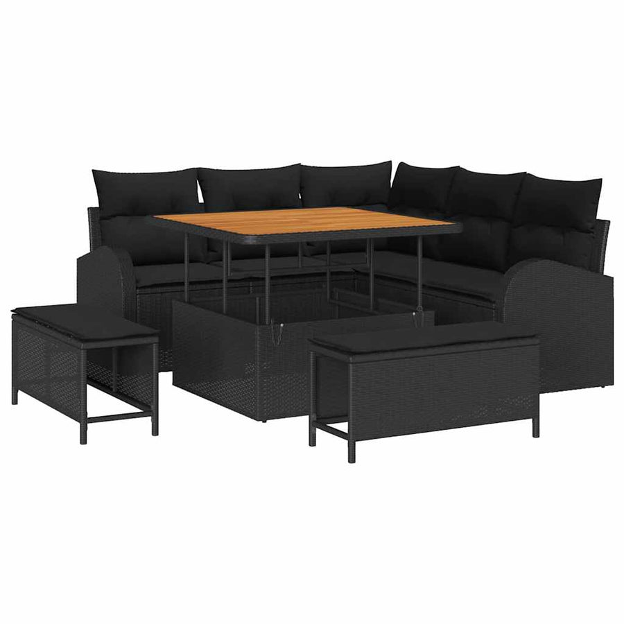 Tuin Sofa Set met kussen met opslag met kussen 8 pcs Zwart