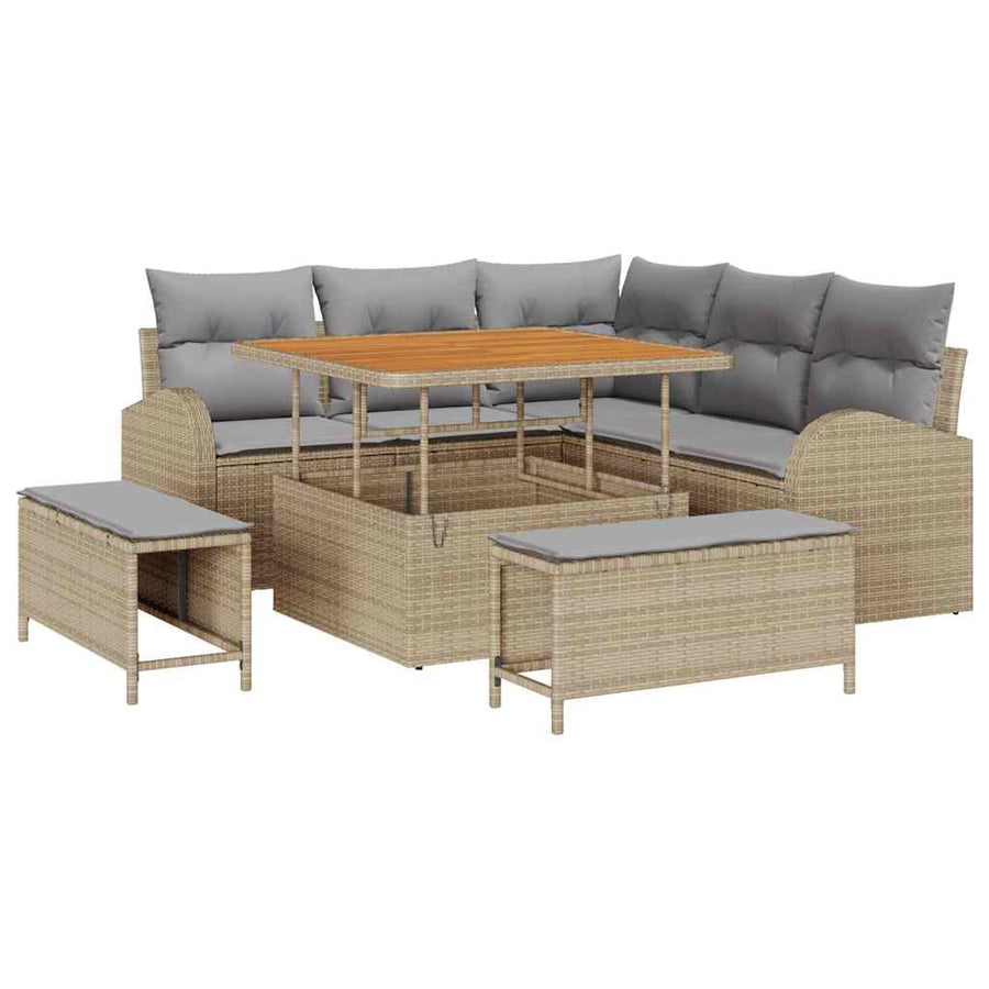 Tuin Sofa Set Met Kussen Met Opslag 8 Pcs En Licht Grijs 100 cm tafellengte Beige Lichtgrijs