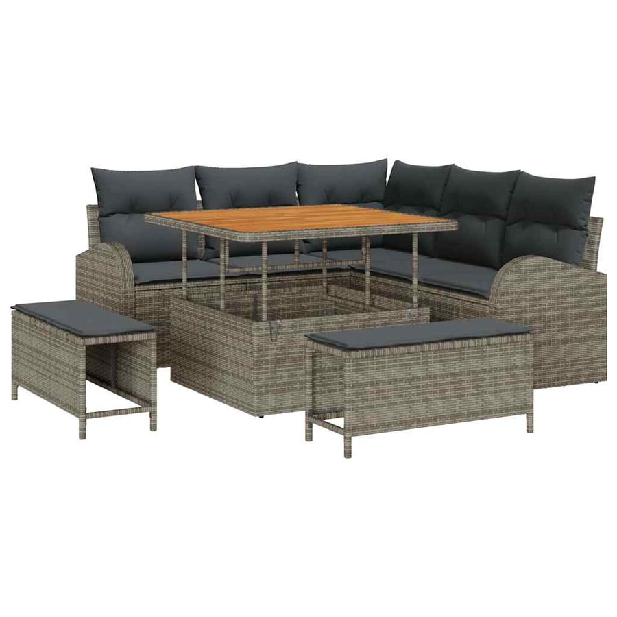Tuin Sofa Set met kussen met opslag met kussen 8 pcs Grijs