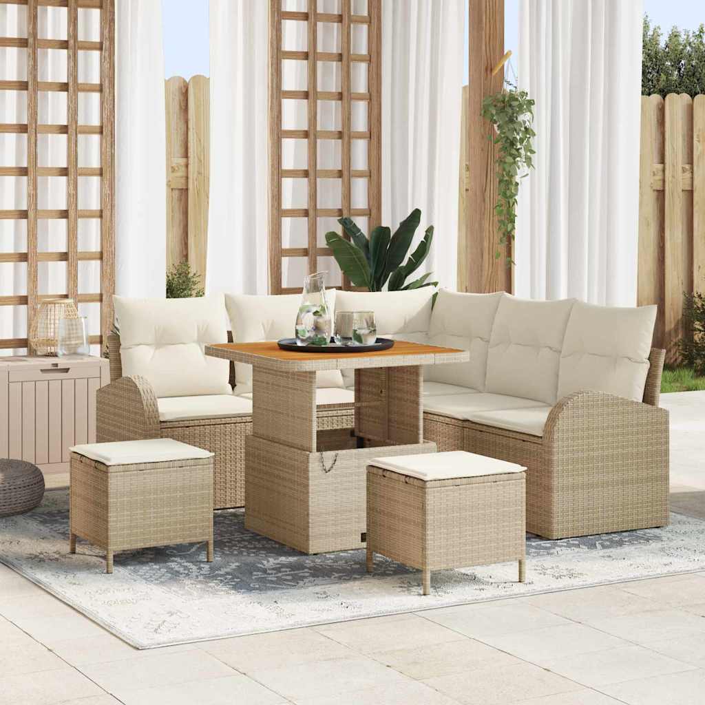 Tuin Sofa Set met kussen met opslag 8 pcs Beige en Crème