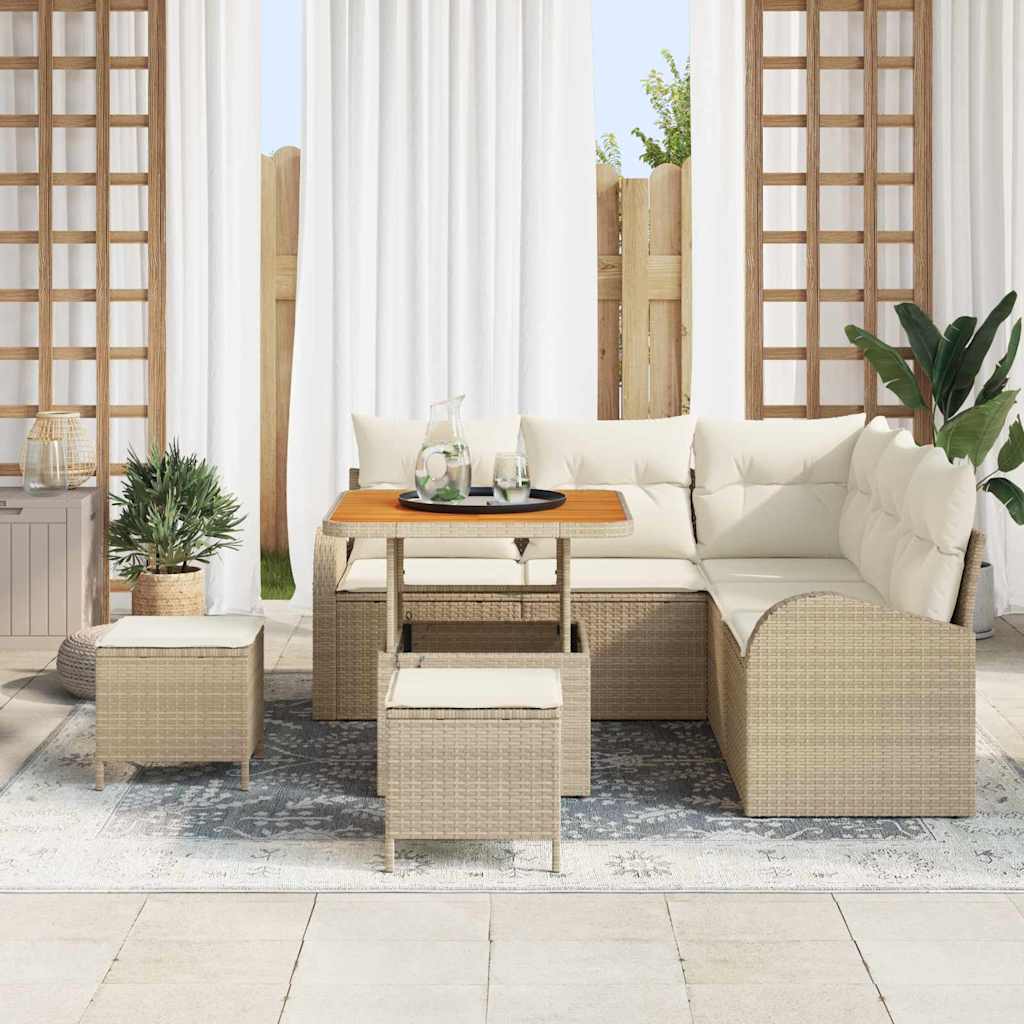 Tuin Sofa Set met kussen met opslag 8 pcs Beige en Crème