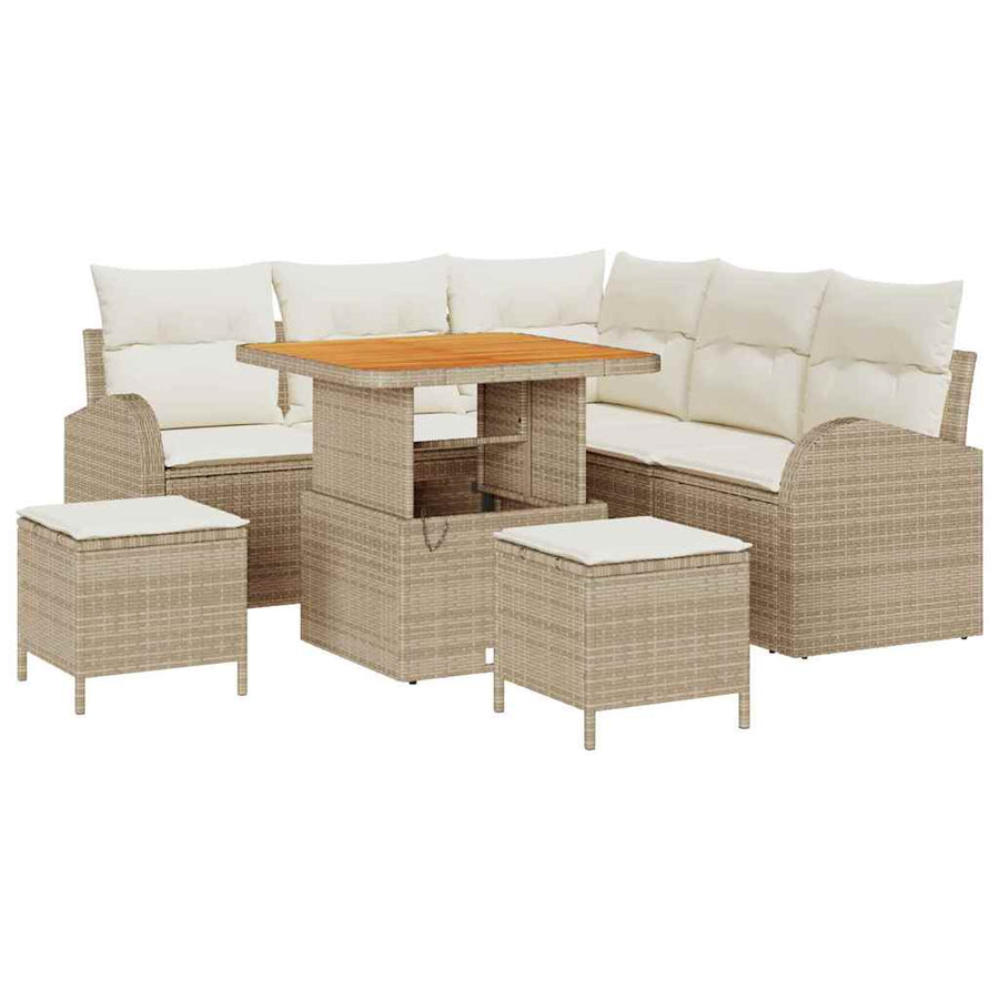 Tuin Sofa Set met kussen met opslag 8 pcs Beige en Crème