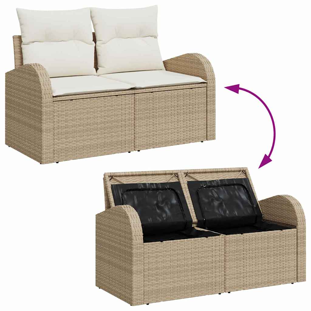 Tuin Sofa Set met kussen met opslag 8 pcs Beige en Crème
