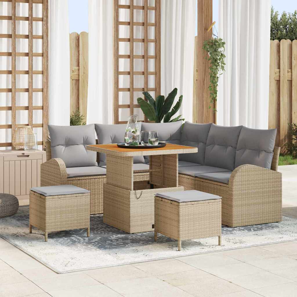 Tuin Sofa Set Met Kussen Met Opslag 8 Pcs En Licht Grijs 80 cm tafellengte Beige Lichtgrijs