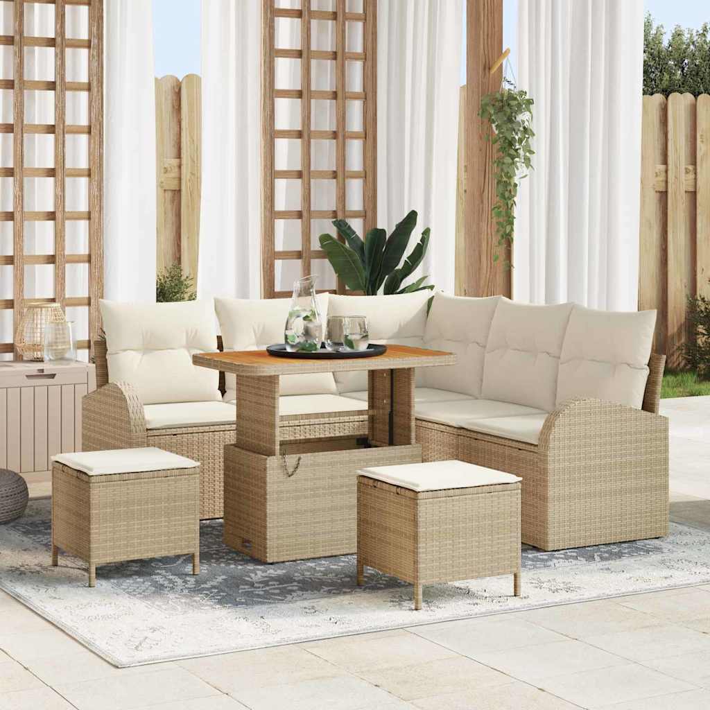 Tuin Sofa Set met kussen met opslag 8 pcs Beige en Crème