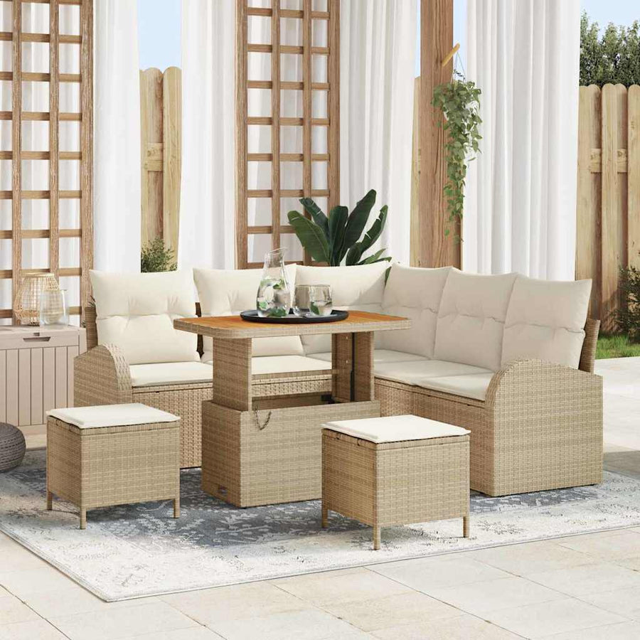 Tuin Sofa Set met kussen met opslag 8 pcs Beige en Crème