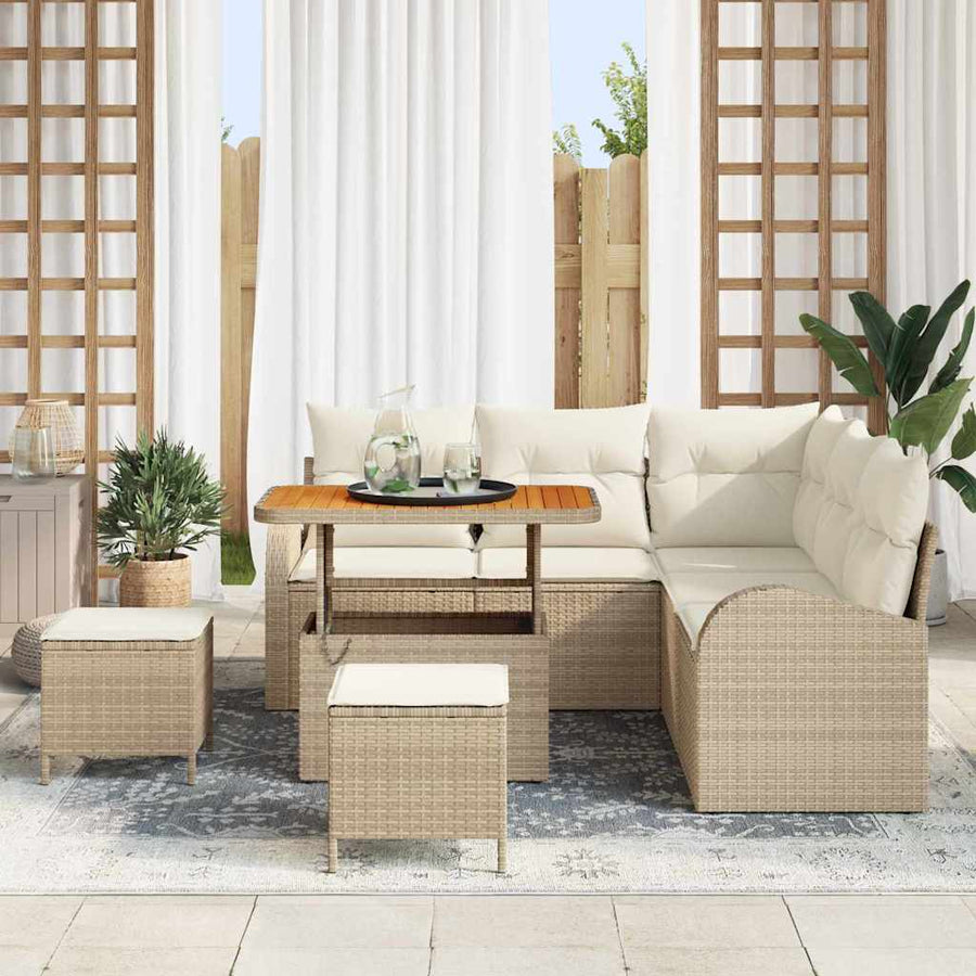 Tuin Sofa Set met kussen met opslag 8 pcs Beige en Crème
