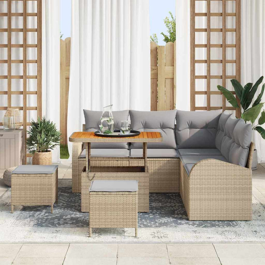 Tuin Sofa Set Met Kussen Met Opslag 8 Pcs En Licht Grijs 90 cm tafellengte Beige Lichtgrijs