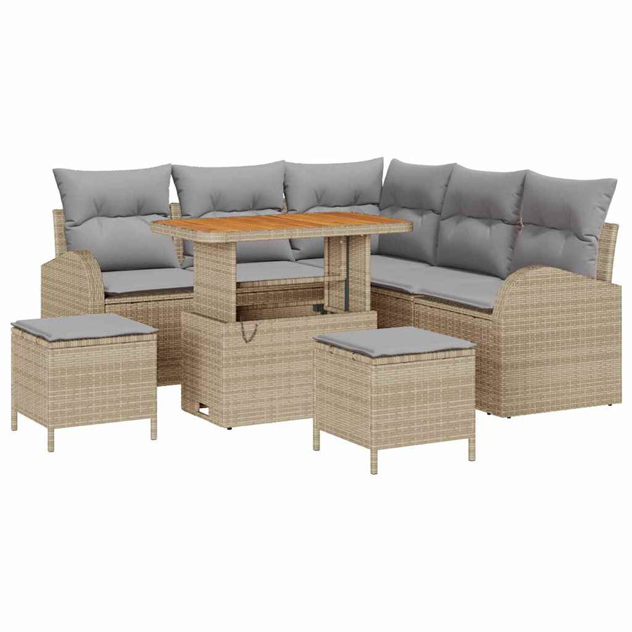 Tuin Sofa Set Met Kussen Met Opslag 8 Pcs En Licht Grijs 90 cm tafellengte Beige Lichtgrijs