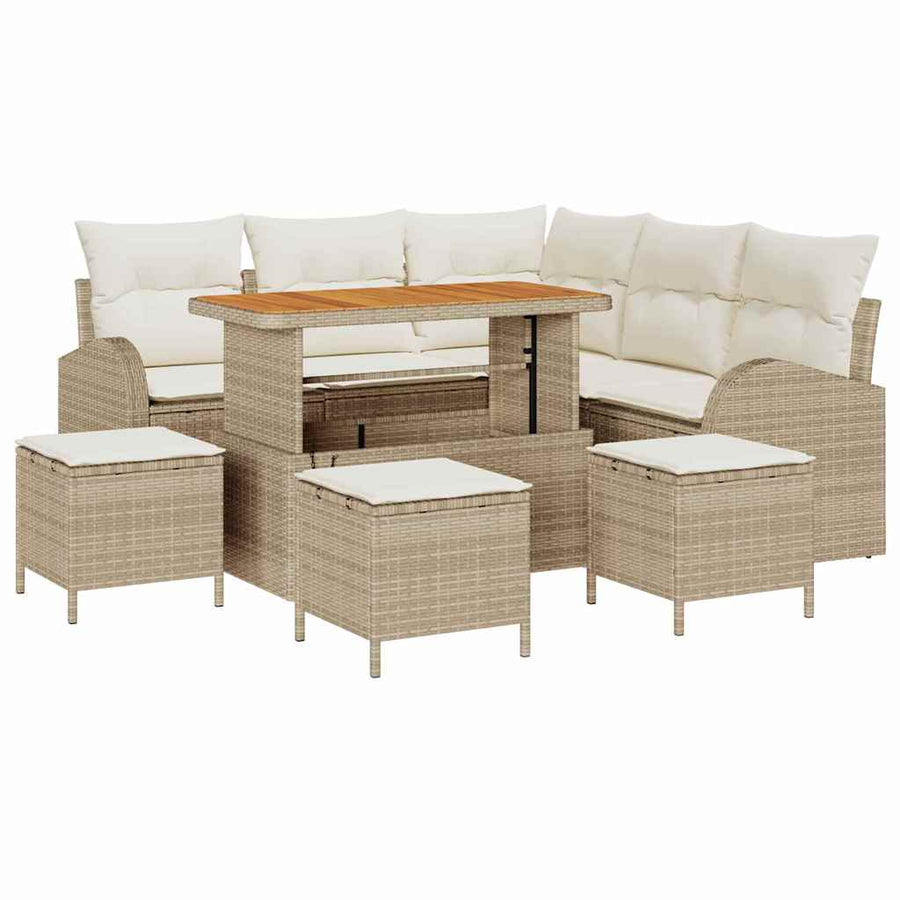 Tuin Sofa Set met kussen met opslag 9 pcs Beige en Crème